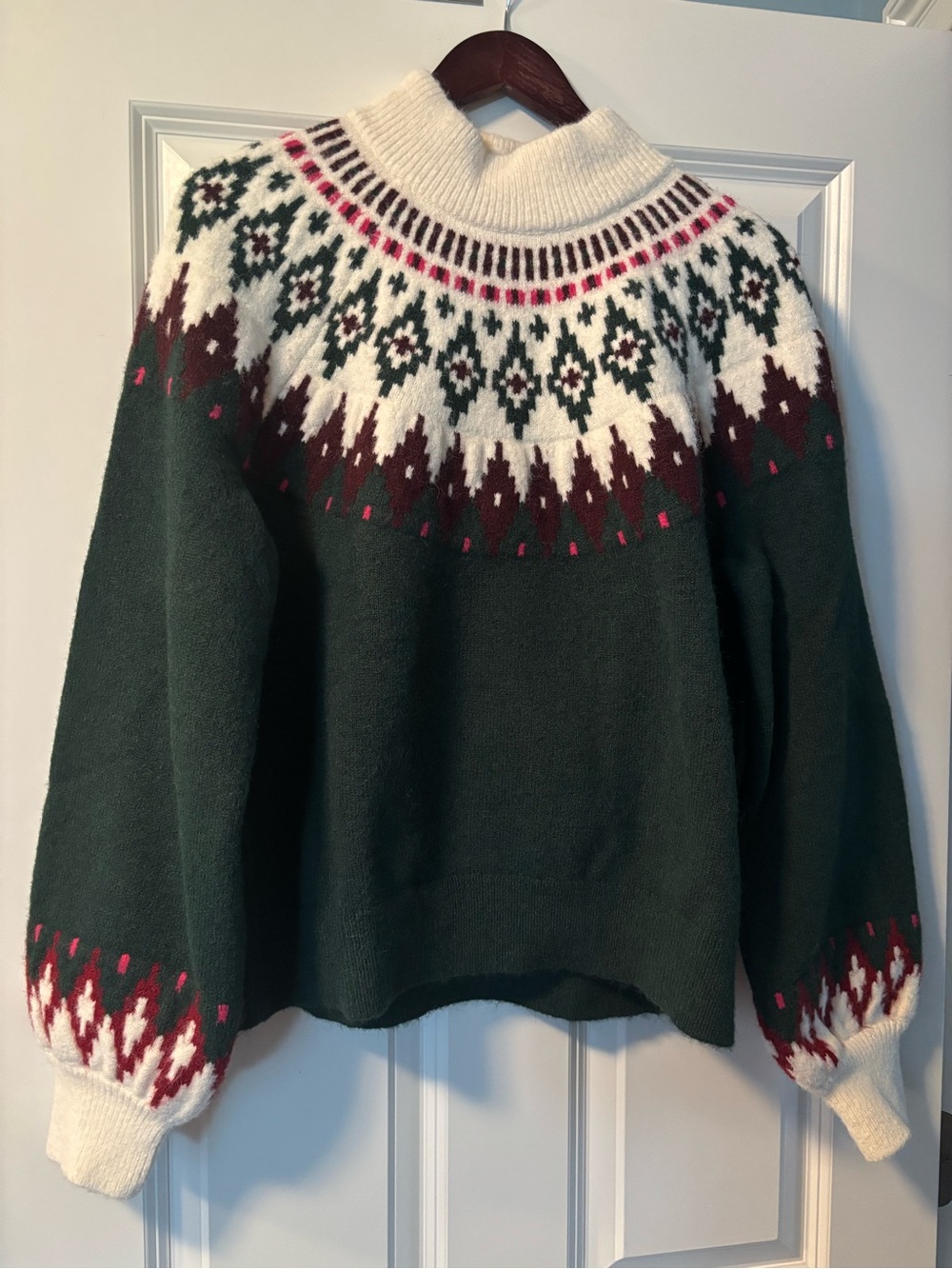 Lands' End Dark Green Fair Isle Turtleneck Sweater